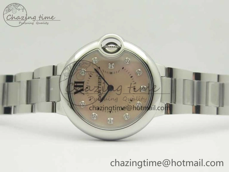 Ballon Bleu 33mm SS V6F 1:1 Best Edition Pink MOP Dial on SS Bracelet Quartz TopPick 6221
