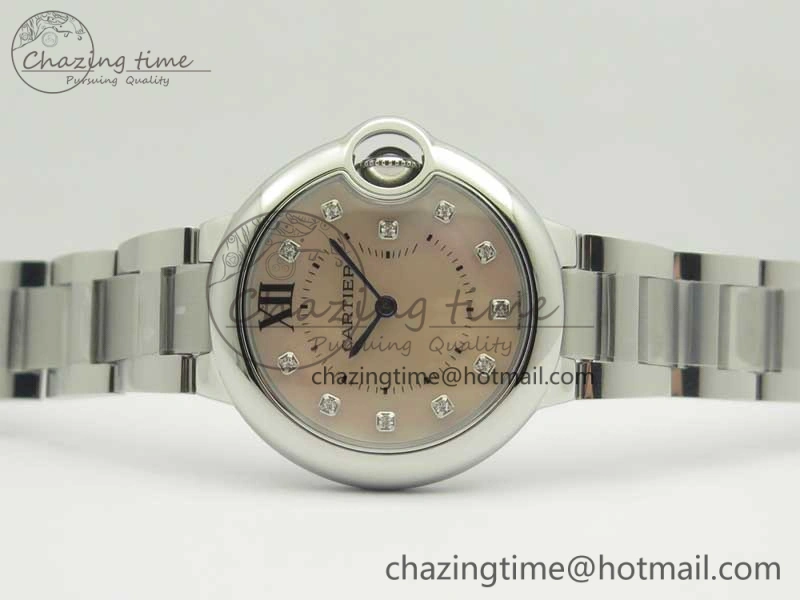 Ballon Bleu 33mm SS V6F 1:1 Best Edition Pink MOP Dial on SS Bracelet Quartz TopPick 6221