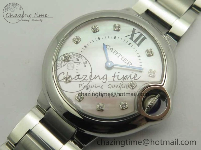 Ballon Bleu 33mm SS V6F 1:1 Best Edition Pink MOP Dial on SS Bracelet Quartz TopPick 6221