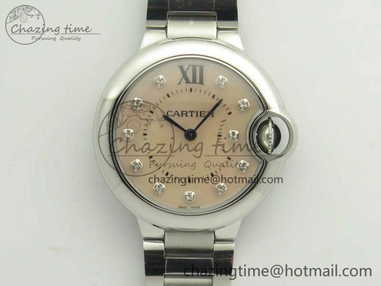 Ballon Bleu 33mm SS V6F 1:1 Best Edition Pink MOP Dial on SS Bracelet Quartz TopPick 6221