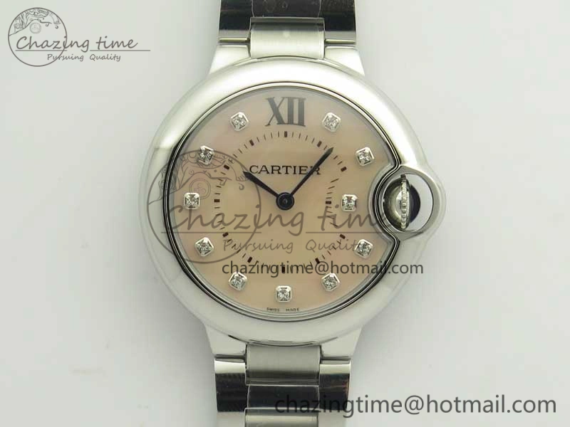 Ballon Bleu 33mm SS V6F 1:1 Best Edition Pink MOP Dial on SS Bracelet Quartz TopPick 6221