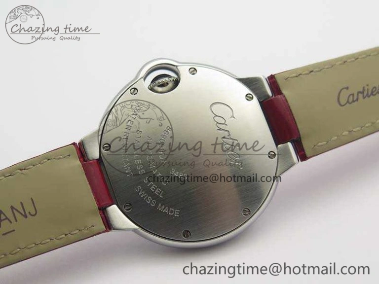 Ballon Bleu 33mm SS V6F 1:1 Best Edition Red Dial On Leather Strap SEIKO NH05A SoftTouch 6259