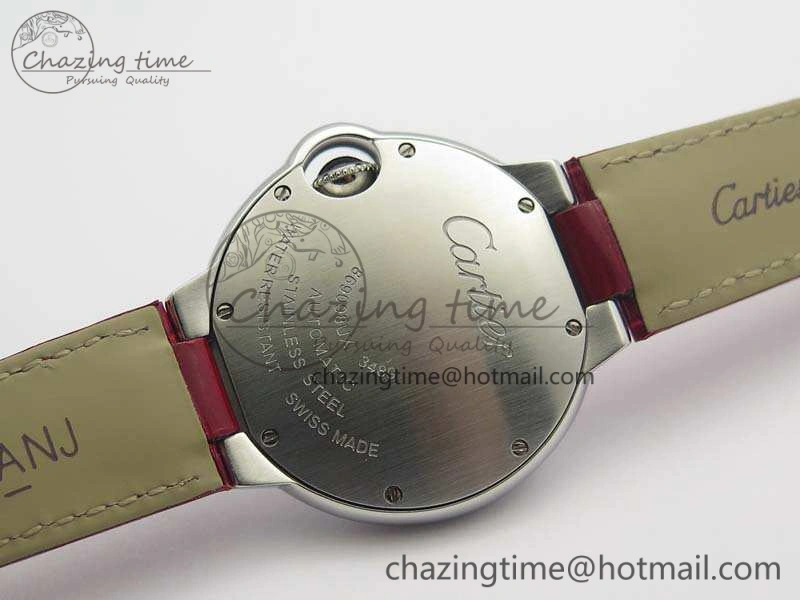 Ballon Bleu 33mm SS V6F 1:1 Best Edition Red Dial On Leather Strap SEIKO NH05A SoftTouch 6259