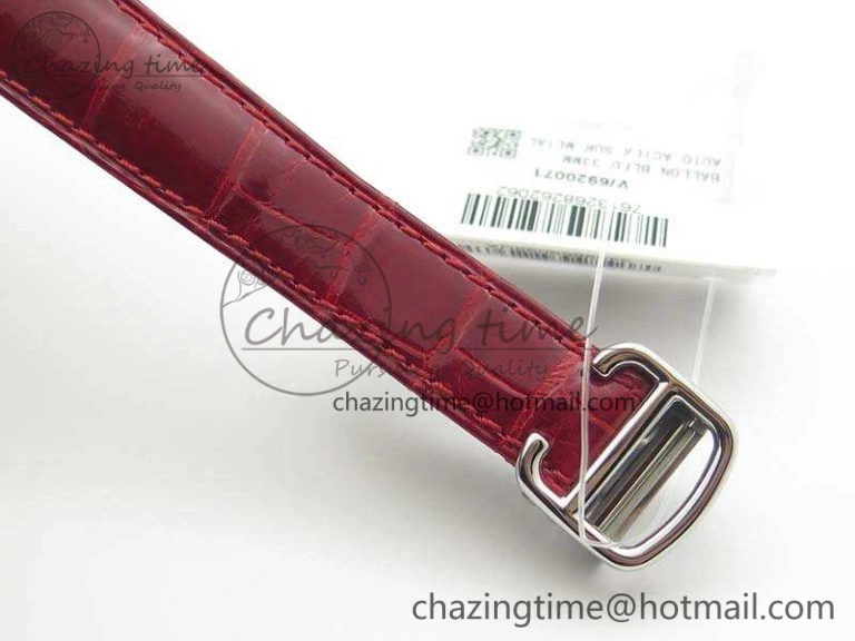 Ballon Bleu 33mm SS V6F 1:1 Best Edition Red Dial On Leather Strap SEIKO NH05A SoftTouch 6259
