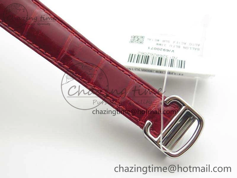 Ballon Bleu 33mm SS V6F 1:1 Best Edition Red Dial On Leather Strap SEIKO NH05A SoftTouch 6259