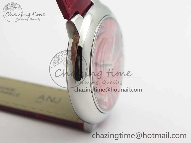 Ballon Bleu 33mm SS V6F 1:1 Best Edition Red Dial On Leather Strap SEIKO NH05A SoftTouch 6259