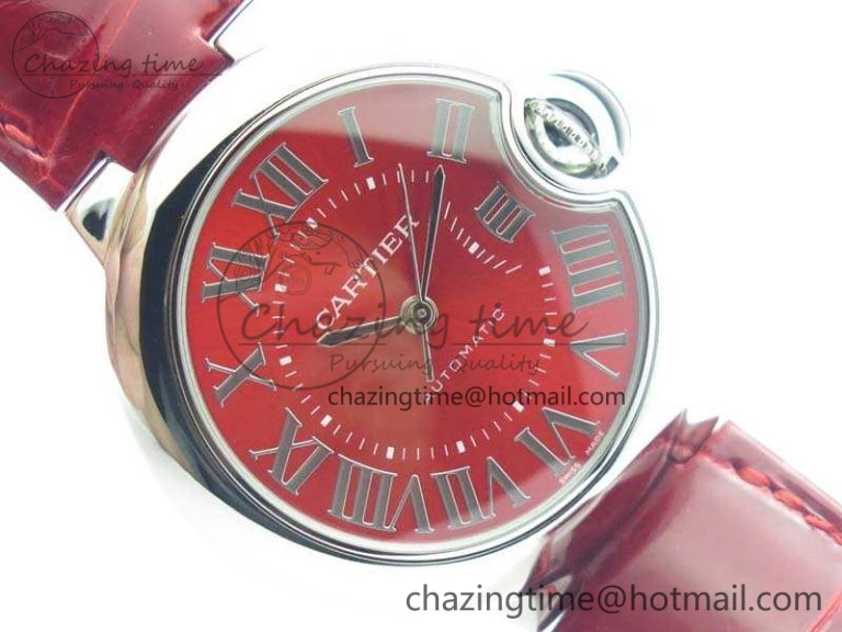 Ballon Bleu 33mm SS V6F 1:1 Best Edition Red Dial On Leather Strap SEIKO NH05A SoftTouch 6259