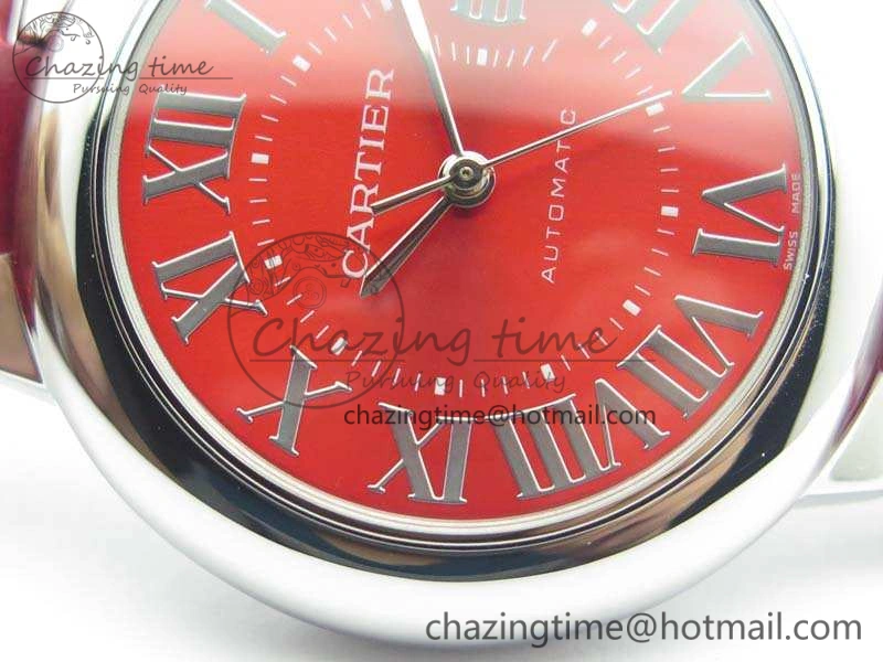 Ballon Bleu 33mm SS V6F 1:1 Best Edition Red Dial On Leather Strap SEIKO NH05A SoftTouch 6259