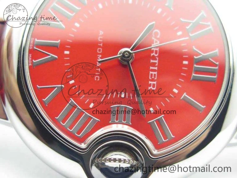 Ballon Bleu 33mm SS V6F 1:1 Best Edition Red Dial On Leather Strap SEIKO NH05A SoftTouch 6259