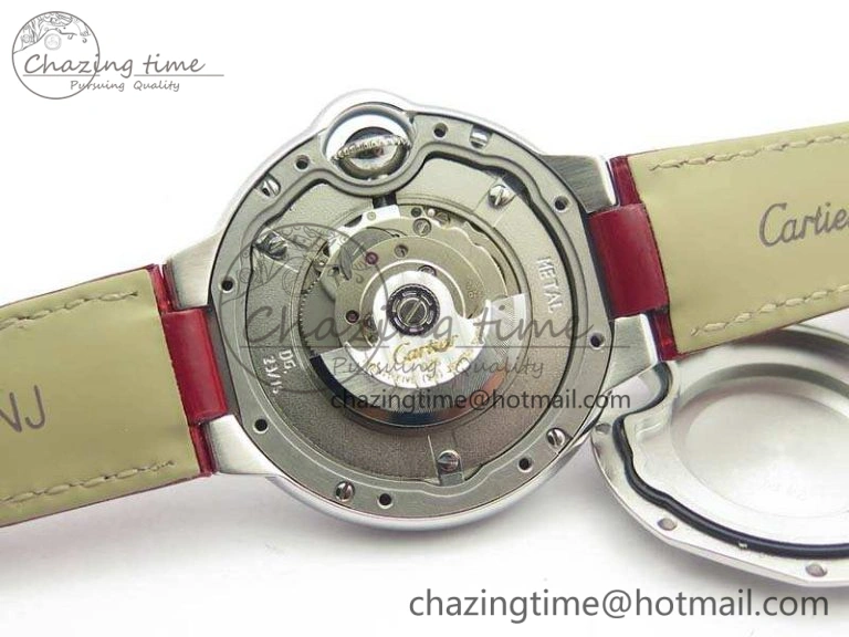 Ballon Bleu 33mm SS V6F 1:1 Best Edition Red Dial On Leather Strap SEIKO NH05A SoftTouch 6259