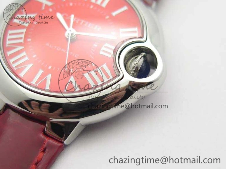 Ballon Bleu 33mm SS V6F 1:1 Best Edition Red Dial On Leather Strap SEIKO NH05A SoftTouch 6259