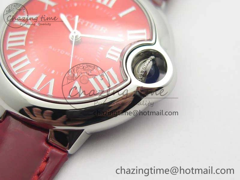 Ballon Bleu 33mm SS V6F 1:1 Best Edition Red Dial On Leather Strap SEIKO NH05A SoftTouch 6259