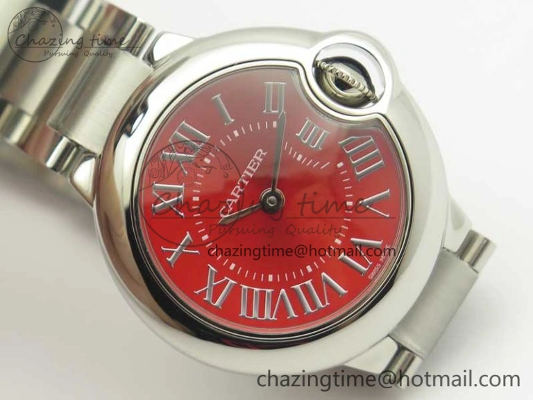 Ballon Bleu 33mm SS V6F 1:1 Best Edition Red Dial on SS Bracelet Quartz Thermal 6219
