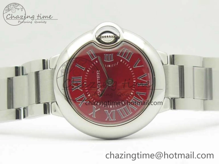 Ballon Bleu 33mm SS V6F 1:1 Best Edition Red Dial on SS Bracelet Quartz Thermal 6219