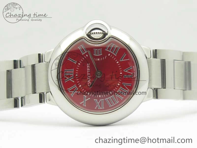 Ballon Bleu 33mm SS V6F 1:1 Best Edition Red Dial on SS Bracelet Quartz Thermal 6219