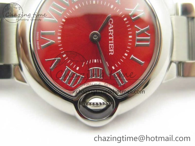 Ballon Bleu 33mm SS V6F 1:1 Best Edition Red Dial on SS Bracelet Quartz Thermal 6219