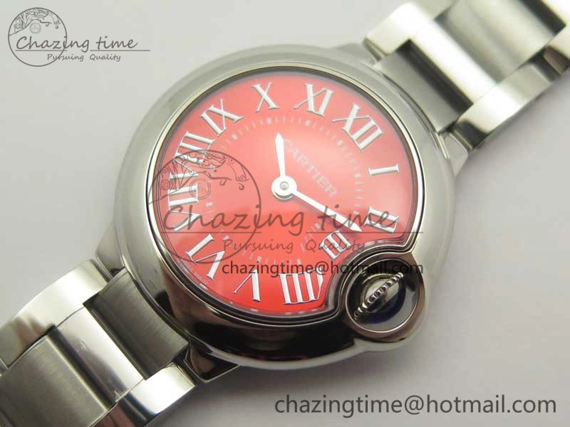 Ballon Bleu 33mm SS V6F 1:1 Best Edition Red Dial on SS Bracelet Quartz Thermal 6219
