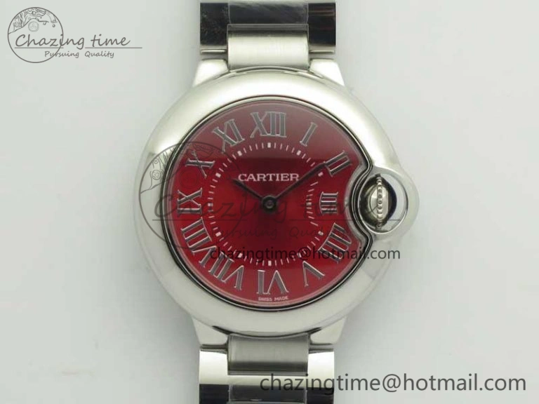 Ballon Bleu 33mm SS V6F 1:1 Best Edition Red Dial on SS Bracelet Quartz Thermal 6219