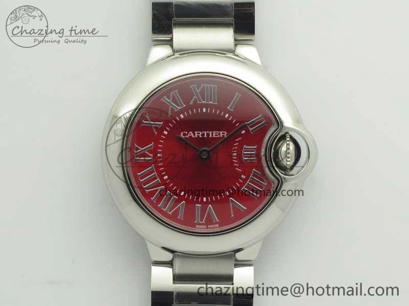 Ballon Bleu 33mm SS V6F 1:1 Best Edition Red Dial on SS Bracelet Quartz Thermal 6219