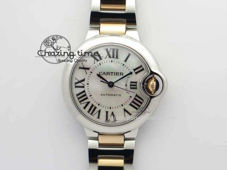 Ballon Bleu 33mm SS V6F 1:1 Best Edition White MOP Dial On SS RG Bracelet SEIKO NH05A Vibrant 6332