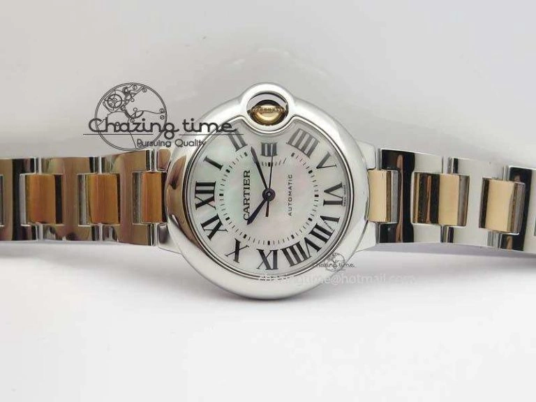 Ballon Bleu 33mm SS V6F 1:1 Best Edition White MOP Dial On SS RG Bracelet SEIKO NH05A Vibrant 6332