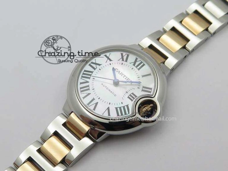 Ballon Bleu 33mm SS V6F 1:1 Best Edition White MOP Dial On SS RG Bracelet SEIKO NH05A Vibrant 6332