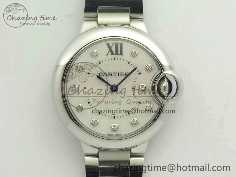 Stretchable Ballon Bleu 33mm SS V6F 1:1 Best Edition White MOP Diam Dial On SS Bracelet Quartz 10728