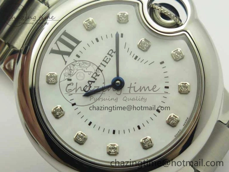 Stretchable Ballon Bleu 33mm SS V6F 1:1 Best Edition White MOP Diam Dial On SS Bracelet Quartz 10728