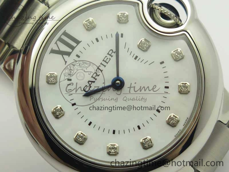 Stretchable Ballon Bleu 33mm SS V6F 1:1 Best Edition White MOP Diam Dial On SS Bracelet Quartz 10728