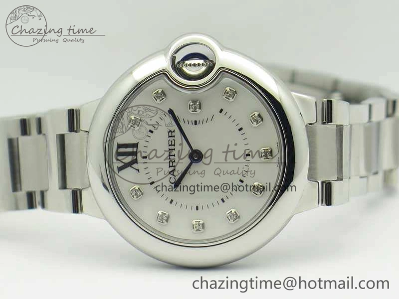 Stretchable Ballon Bleu 33mm SS V6F 1:1 Best Edition White MOP Diam Dial On SS Bracelet Quartz 10728