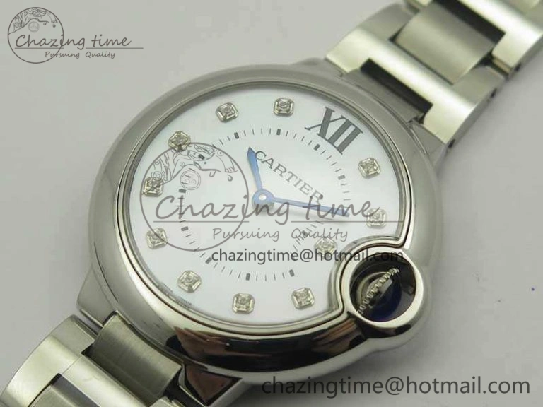 Stretchable Ballon Bleu 33mm SS V6F 1:1 Best Edition White MOP Diam Dial On SS Bracelet Quartz 10728