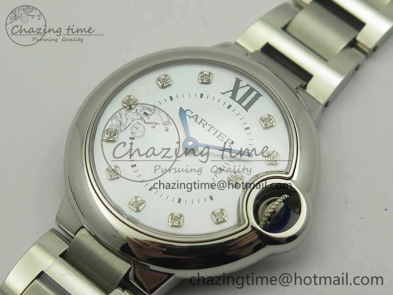 Stretchable Ballon Bleu 33mm SS V6F 1:1 Best Edition White MOP Diam Dial On SS Bracelet Quartz 10728