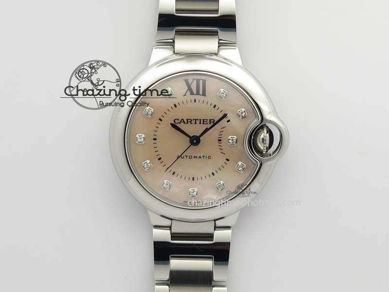 Thermal Ballon Bleu 33mm SS V6F Diamond Markers Pink Mop Dial On SS Bracelet Ronda Quartz 6306