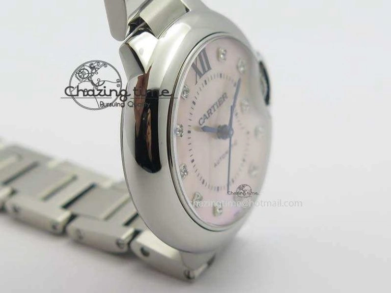 Thermal Ballon Bleu 33mm SS V6F Diamond Markers Pink Mop Dial On SS Bracelet Ronda Quartz 6306
