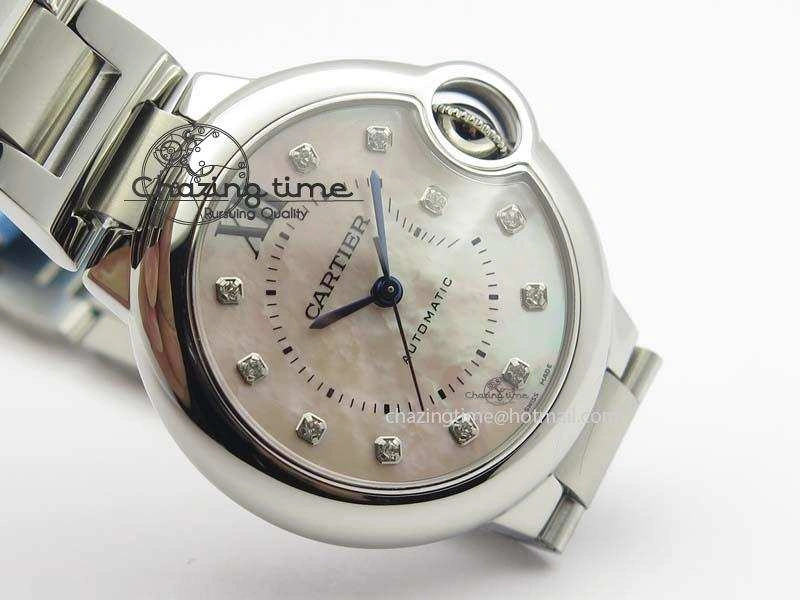 Thermal Ballon Bleu 33mm SS V6F Diamond Markers Pink Mop Dial On SS Bracelet Ronda Quartz 6306