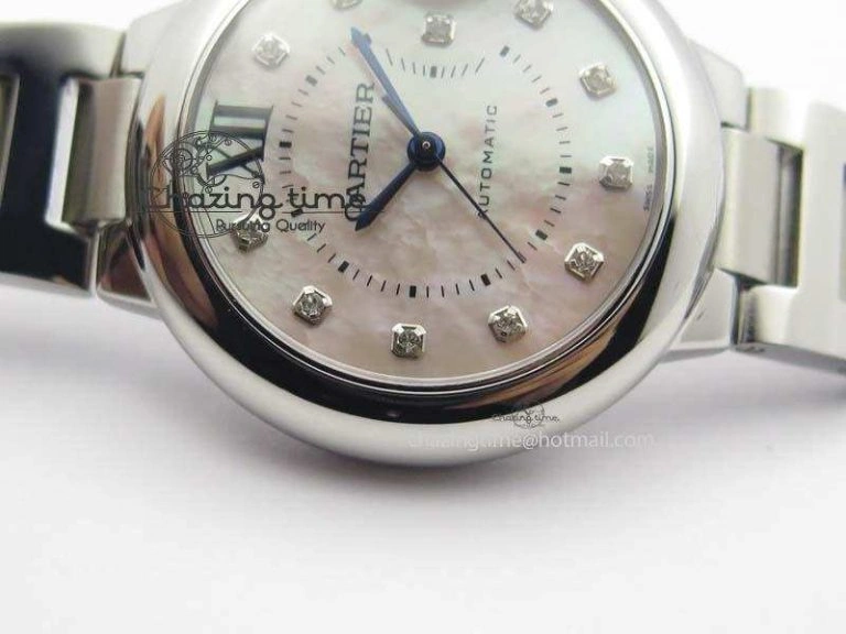 Thermal Ballon Bleu 33mm SS V6F Diamond Markers Pink Mop Dial On SS Bracelet Ronda Quartz 6306