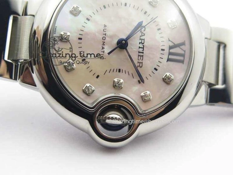 Thermal Ballon Bleu 33mm SS V6F Diamond Markers Pink Mop Dial On SS Bracelet Ronda Quartz 6306