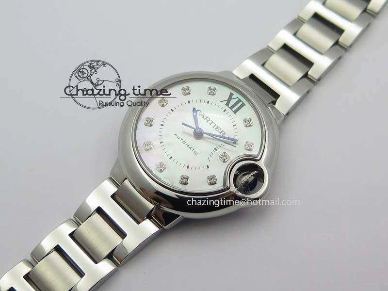 Thermal Ballon Bleu 33mm SS V6F Diamond Markers Pink Mop Dial On SS Bracelet Ronda Quartz 6306