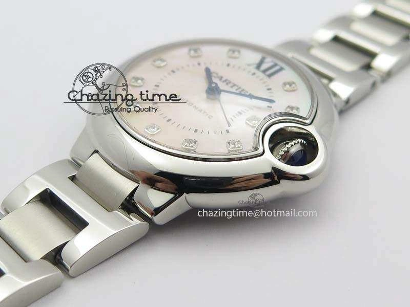 Thermal Ballon Bleu 33mm SS V6F Diamond Markers Pink Mop Dial On SS Bracelet Ronda Quartz 6306