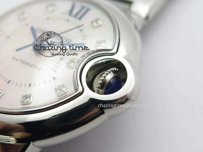 Thermal Ballon Bleu 33mm SS V6F Diamond Markers Pink Mop Dial On SS Bracelet Ronda Quartz 6306