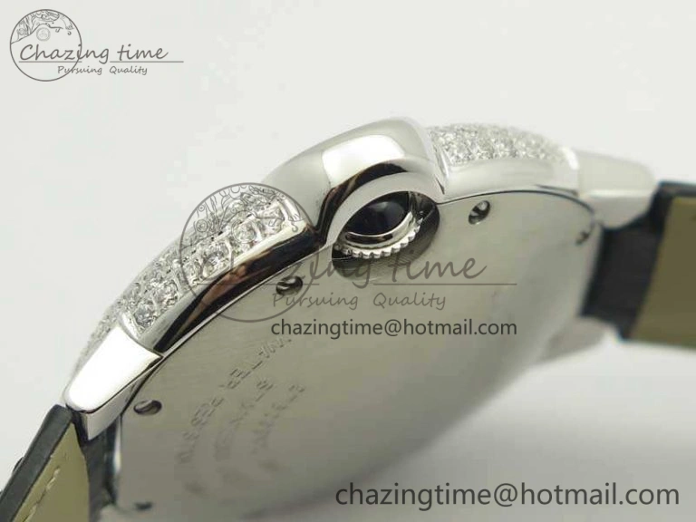 Ballon Bleu 36mm Crystal SS TWF Best Edition Crystal Dial On Black Leather Strap Quartz WeatherProof 10723
