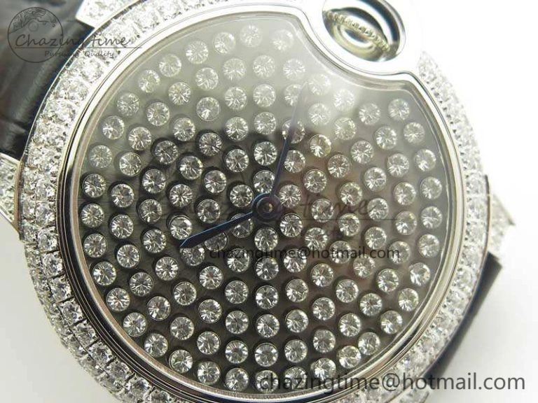 Ballon Bleu 36mm Crystal SS TWF Best Edition Crystal Dial On Black Leather Strap Quartz WeatherProof 10723