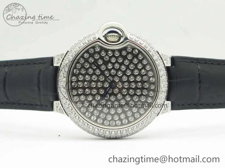 Ballon Bleu 36mm Crystal SS TWF Best Edition Crystal Dial On Black Leather Strap Quartz WeatherProof 10723
