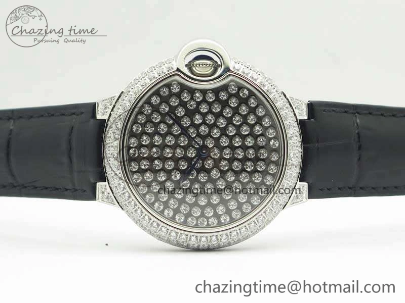 Ballon Bleu 36mm Crystal SS TWF Best Edition Crystal Dial On Black Leather Strap Quartz WeatherProof 10723