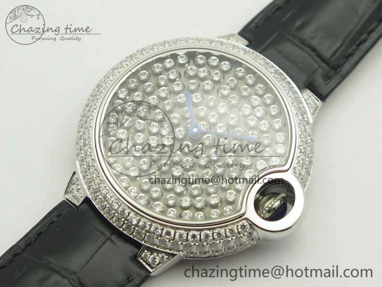 Ballon Bleu 36mm Crystal SS TWF Best Edition Crystal Dial On Black Leather Strap Quartz WeatherProof 10723