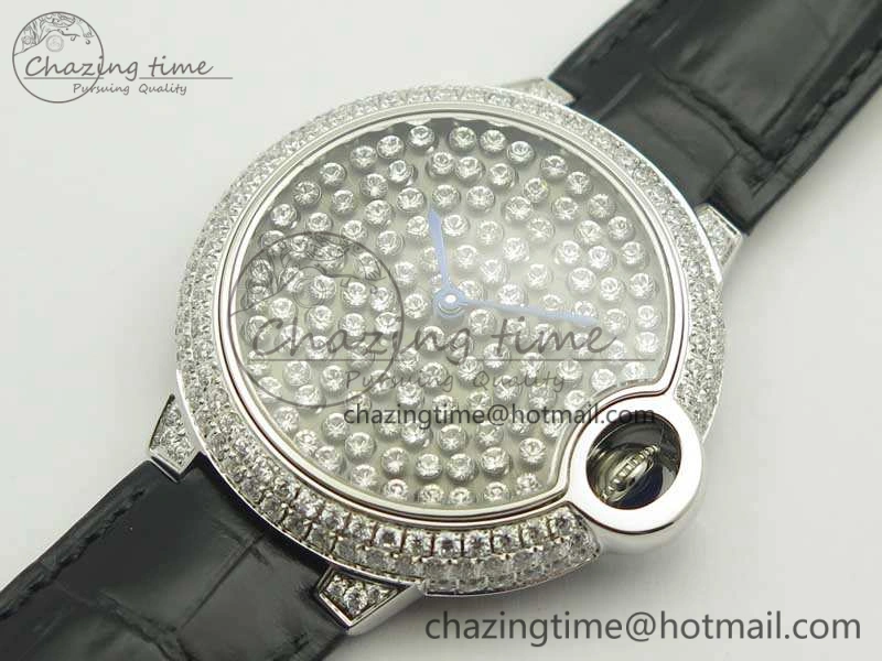 Ballon Bleu 36mm Crystal SS TWF Best Edition Crystal Dial On Black Leather Strap Quartz WeatherProof 10723