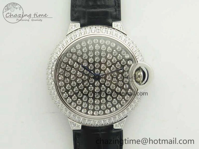 Ballon Bleu 36mm Crystal SS TWF Best Edition Crystal Dial On Black Leather Strap Quartz Affordable 6250