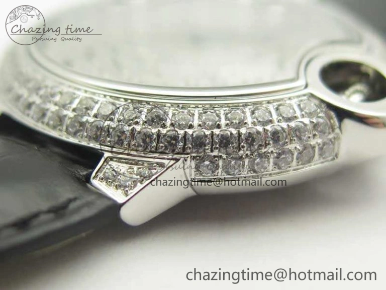Ballon Bleu 36mm Crystal SS TWF Best Edition Crystal Dial On Black Leather Strap Quartz WeatherProof 10723