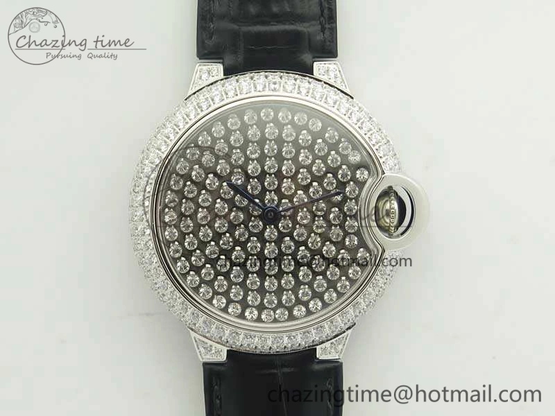 Ballon Bleu 36mm Crystal SS TWF Best Edition Crystal Dial On Black Leather Strap Quartz WeatherProof 10723
