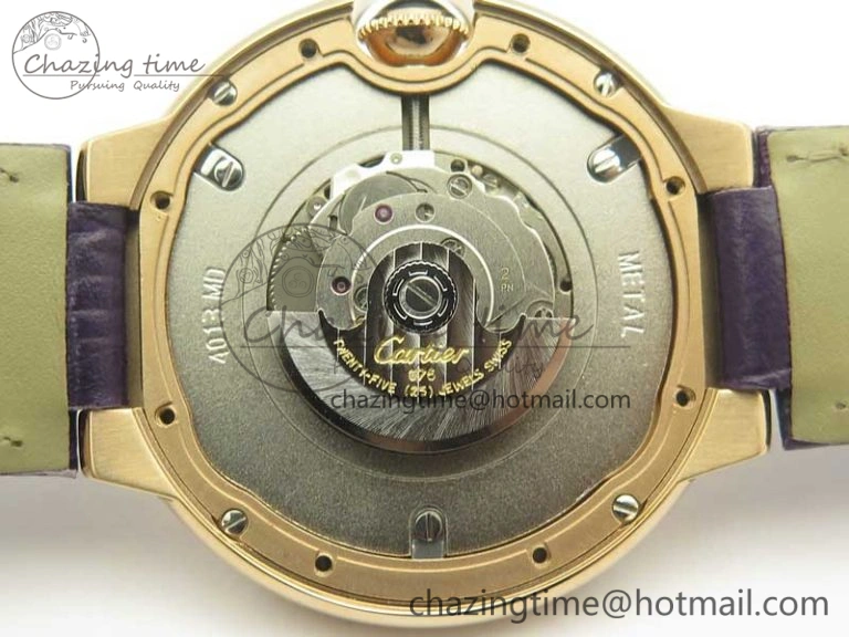 Unisex Ballon Bleu 36mm RG V6F 1:1 Best Edition Pink MOP Dial Crystal Bezel on Leather Strap SEIKO NH05A 10703